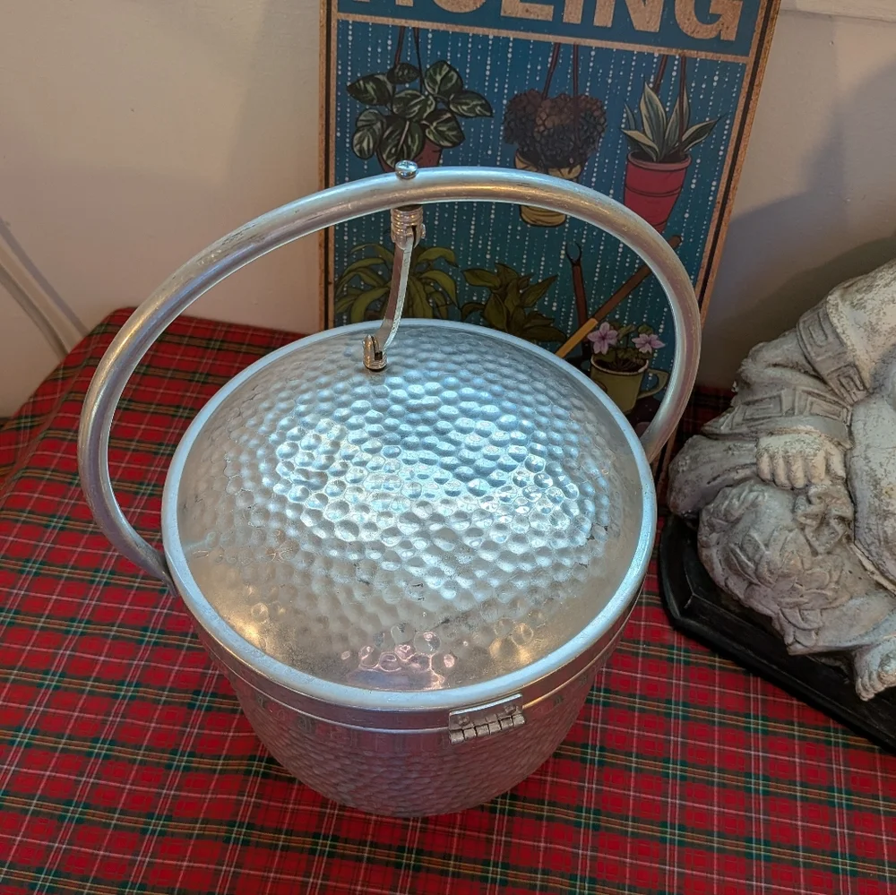 MCM Italian Silver Hammered Aluminum Ice Bucket 1950's